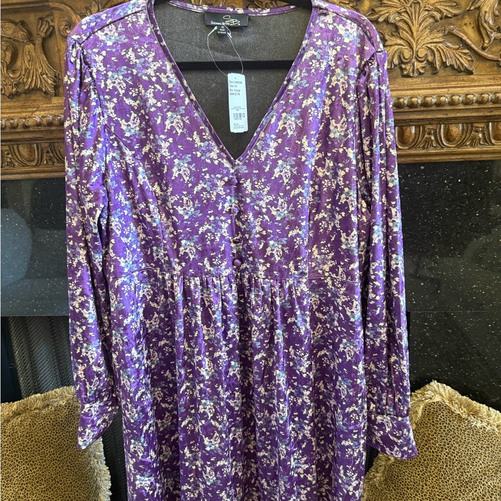 Velvet purple floral long sleeve dress